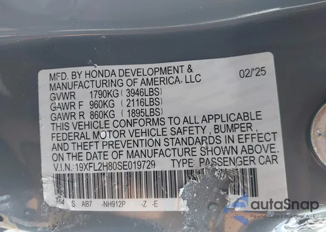 2025 Honda Civic Sport from USA, damaged, VIN 19XFL2H80SE019729